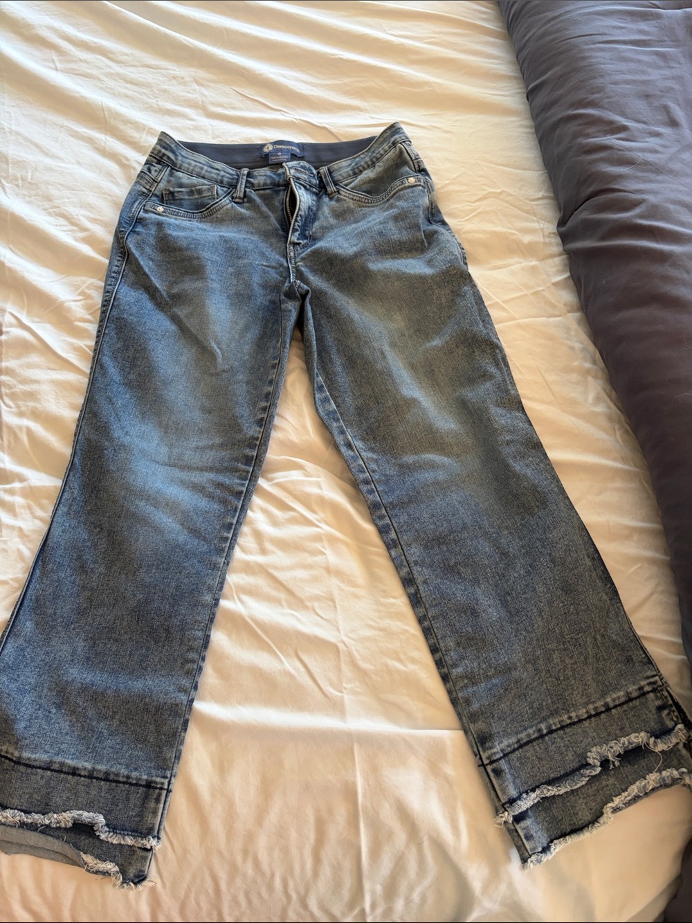 Democracy Light Blue Wide Leg Jeans with Frayed Hem